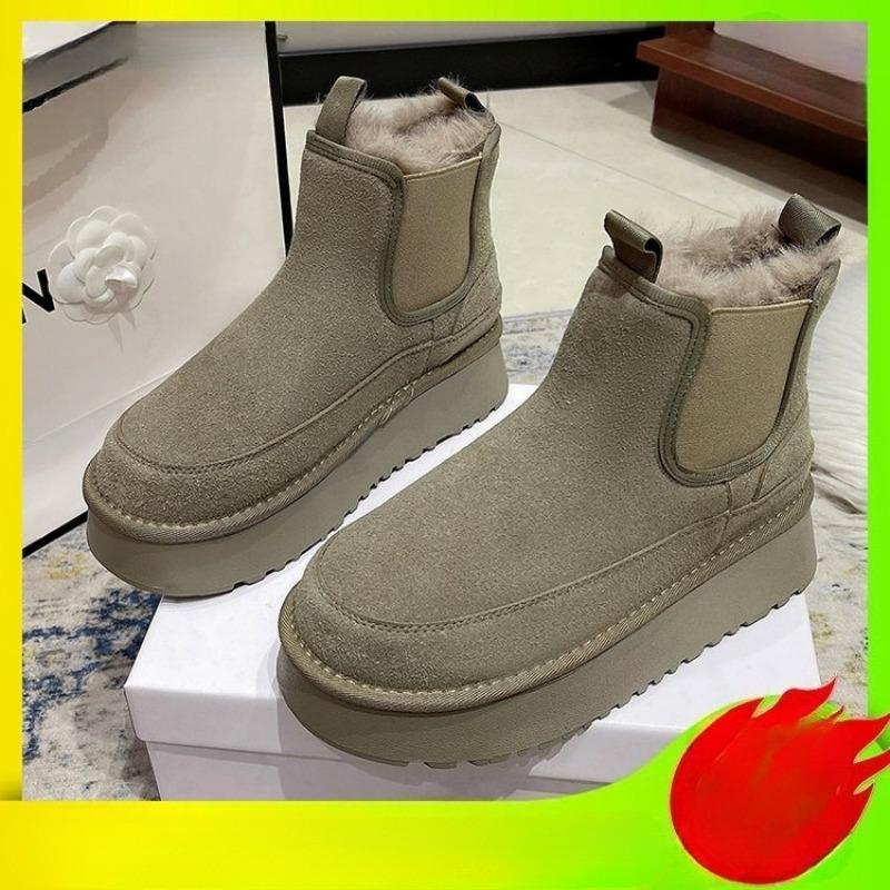 Nya Ärmskor med Tjock Sula, Rundtåade Kortskaftade Trendiga Halkfria Snökängor, Damskor