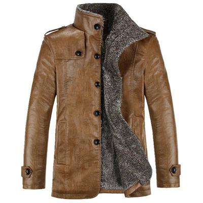 Mens Warm Winter Overcoat Leather Fur Lined Thick Coat Cowboy Jacket Outwear