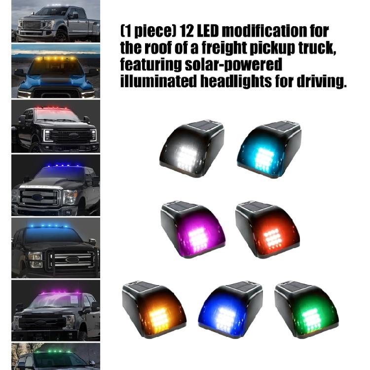Truck Cab Roof Accent Lamp, Solar Powered 12 LED Marker Light for Pickups, Black ABS PC Housing