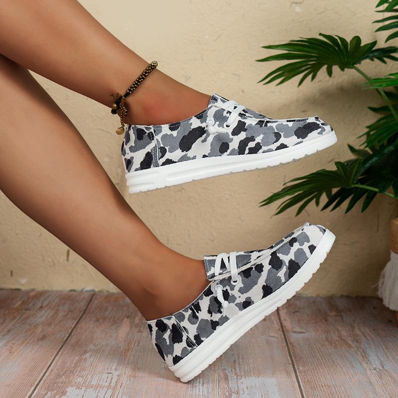 2025 Summer Plus Size Leopard Print Lace-up Canvas Loafers