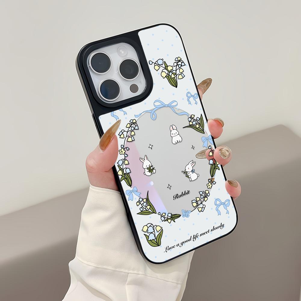 Spiegel Handyhülle für iPhone 15 11 13 14 für 15 16 Pro Max 12 13 16 Pro Wolke Blume und Tier Niedlicher Stil Handyhülle