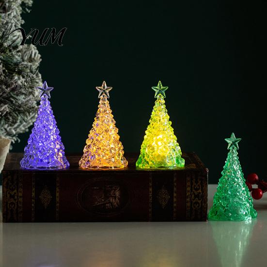 Shimmering Holiday Desktop Decor Glowing Christmas Tree Night Light, Mini Lighted with Star, Indoor for Desk Atmosphere Faux Crystal Tabletop