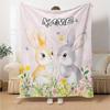 Adorable Bunnies In A Floral Garden Throw Customizable Blanket Customize Text Comfortable Texture Throw For Sofa Couch Office Bed Picnics Four Seasons