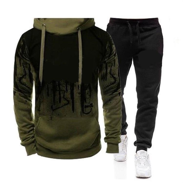 Men's 2020 Ink Splash Print Hooded Fleece Sweatshirt Set