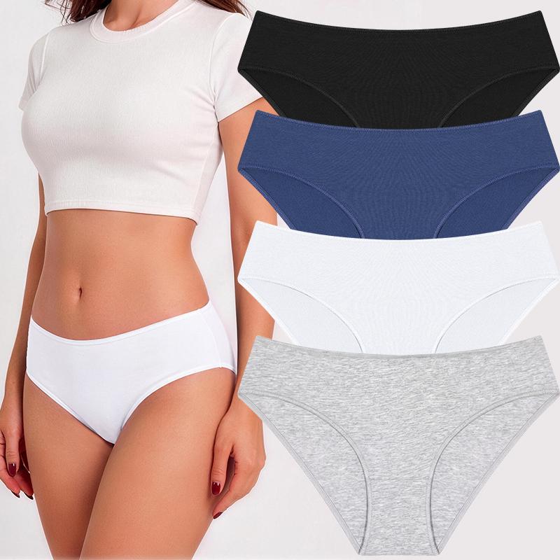 FINETOO 4 Pezzi Mutandine da Donna a Vita Bassa in Cotone Biancheria Intima Morbida Vita Elastica Slip da Donna Traspiranti Uso Quotidiano Mutandine Femminili