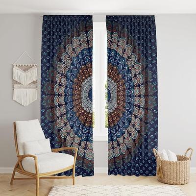 Beautiful Indian Bohemian Psychedelic Hippie Tree of Life Window Curtain Panels for Bedroom, Living(Blue White Mandala)