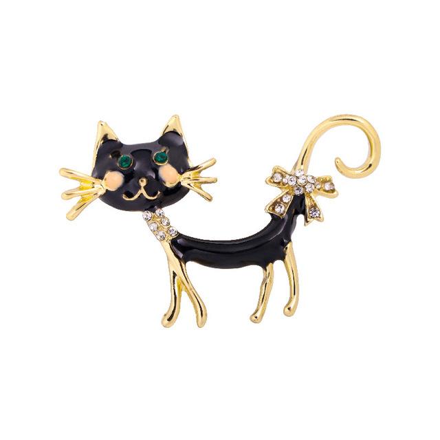 

3 цвета креативная мода милый кот хрустальные броши булавки для женщин девочек эмалированные значки животных милая одежда пальто ювелирные изделия булавка чёрный
