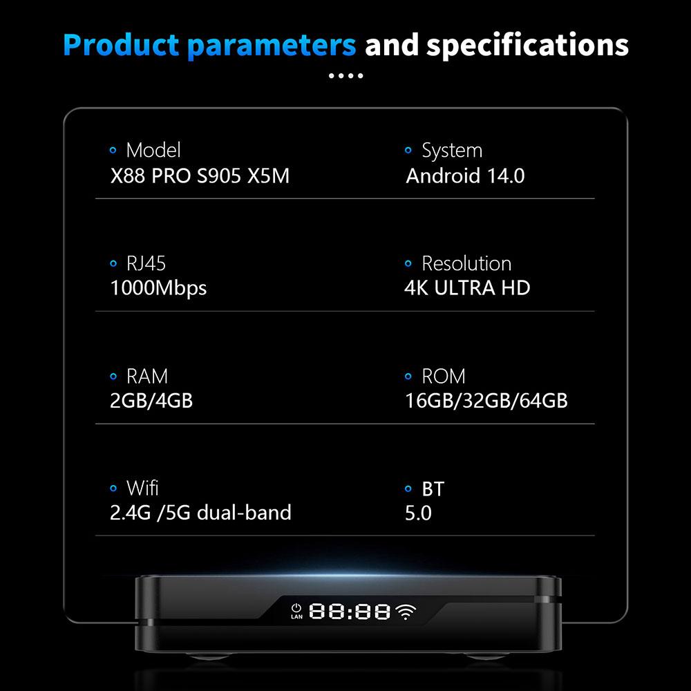 X88 Pro X5M TV Box Android14 Amlogic S905X5M Podpora 4K HDR Duální WiFi BT5.0 Set Top Box