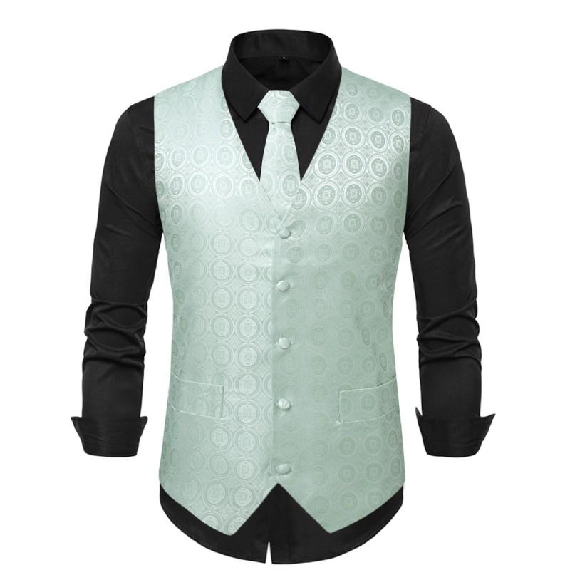 Mens Slim Fit Jacquard Vest Formal Events Host Wedding Performance 2026