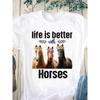 Horse Pattern Printed Women's Pure Cotton Short Sleeved Round Neck White T-Shirts Women’s