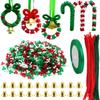 Christmas Beads Wreath Cane Ornament Kit, 1500 Pieces Triangle Beads, 50 Pieces Chenille Stems,for Xmas Craft Wreath Tree Decor
