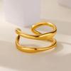 Inele duble minimaliste pentru femei Culoare aurie Oțel inoxidabil Inel deschis Estetic Cadou bijuterie de nuntă de Crăciun
