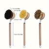Horsehair Replaceable Pot Brush Long Handle Detachable Pot Brush Natural Loofah Soft Hair Pot Brush Coconut Brown Cleaning Brush