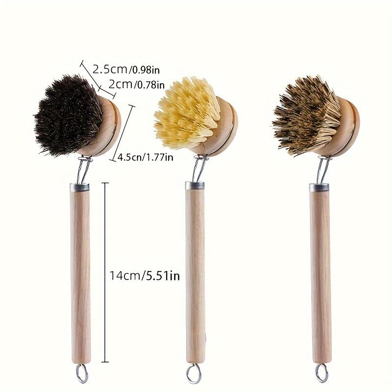Horsehair Replaceable Pot Brush Long Handle Detachable Pot Brush Natural Loofah Soft Hair Pot Brush Coconut Brown Cleaning Brush
