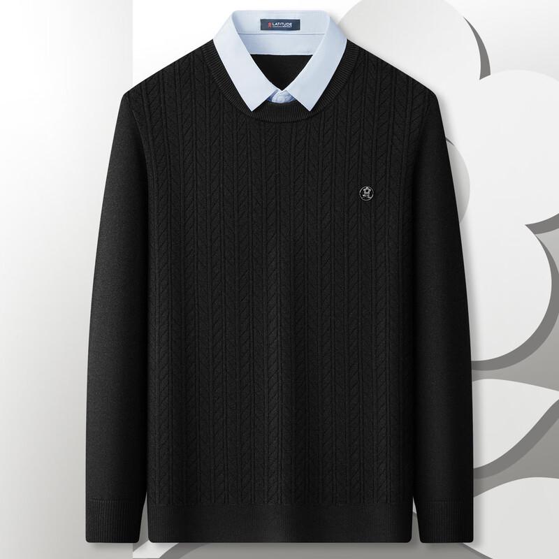 

MONTAGUT Men s Autumn Aran Flower Jacquard Faux Two-Piece Pullover XL