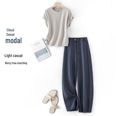 IHIMI Modal T-shirt & Cropped Curved Pants Set