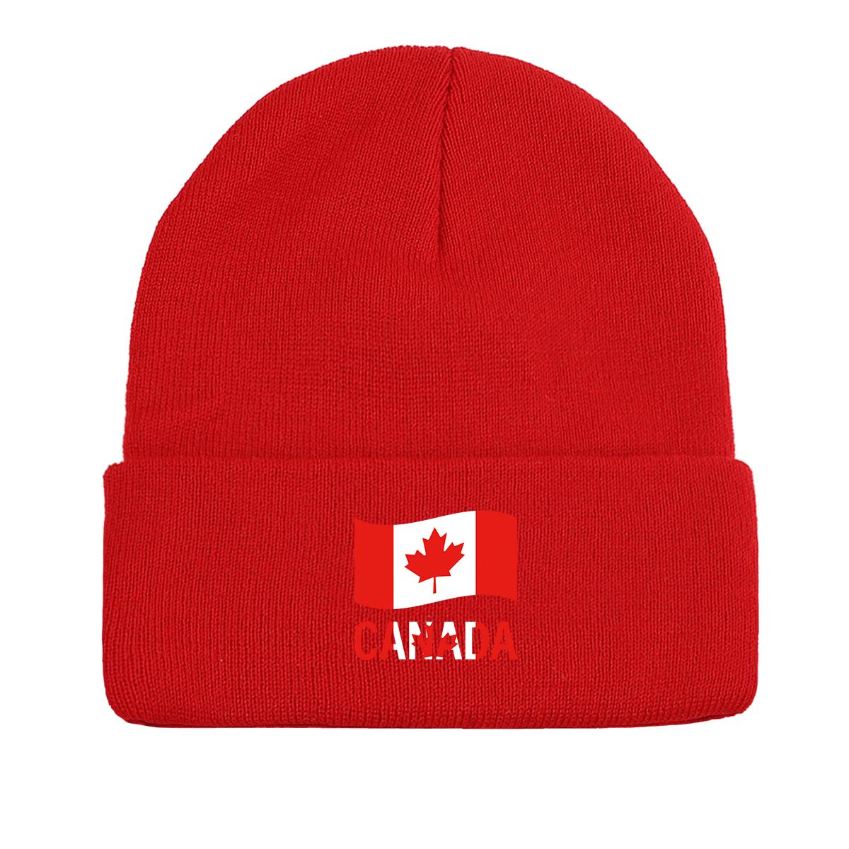 

Вязаная шапка с принтом флага Канады, женская шапка с кленовым листом, легкий повседневный головной убор, вязаная шапка, шапка-бини as the picture