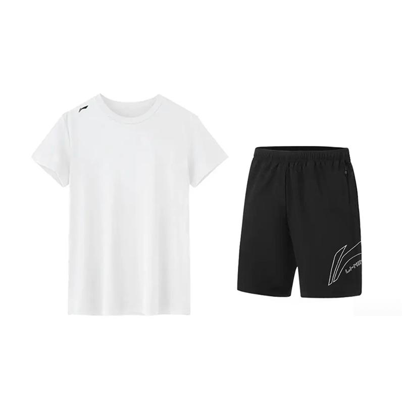 

Li-Ning Versatile Loose Fit Solid Color Short Sleeve T-Shirt With Large Logo And High Waist Five-Point Shorts Casual Sports Set ATSV597-1+YKSV117-1 L