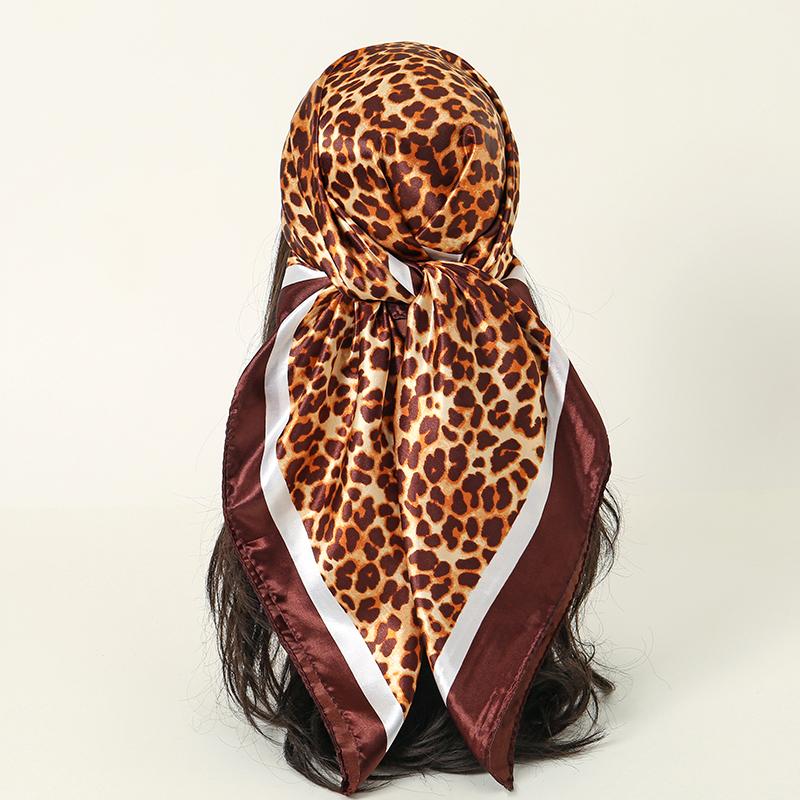 Leopard Print 90*90cm Square Women Silk Scarf Hijab Shawl Kerchief Hair Towel Soft Neck Headband Bandana Scarves Wrap