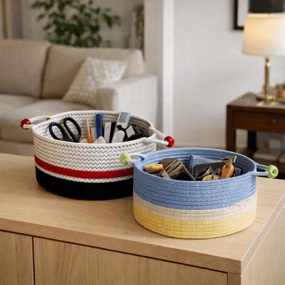 Large Capacity Cotton Rope Storage Box Handmade Desktop Organizer  Living Room
