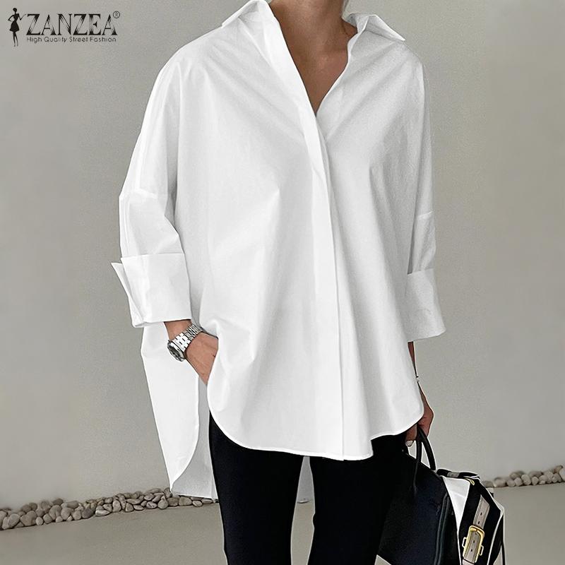 ZANZEA Blusa Casual de Manga Larga Holgada con Cuello Vuelto para Mujer