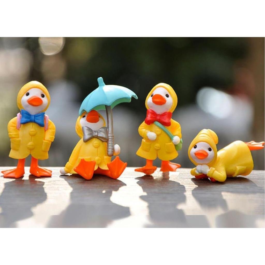 (4 Pcs Duck Umbrella Miniature) Miniature Showpiece Set for Home Decor,Car Dashboard,Valentine,Living Room,Gifts Figurines,Cake Decoration Items