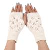 Knit Gloves Textured Leaf Design Soft Acrylic Fabric Cold Weather Fingerless Handwear Unisex Solid Color