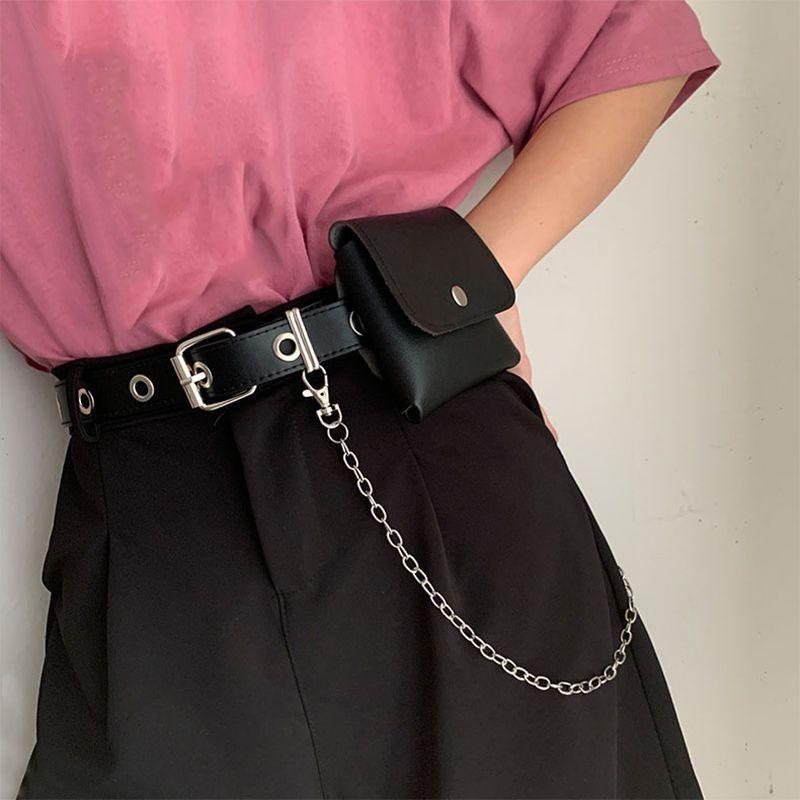 Trendy Women's Punk Fashion Uniform Accessory Featuring Stylish Chain Waist Belt And Mini Pouch