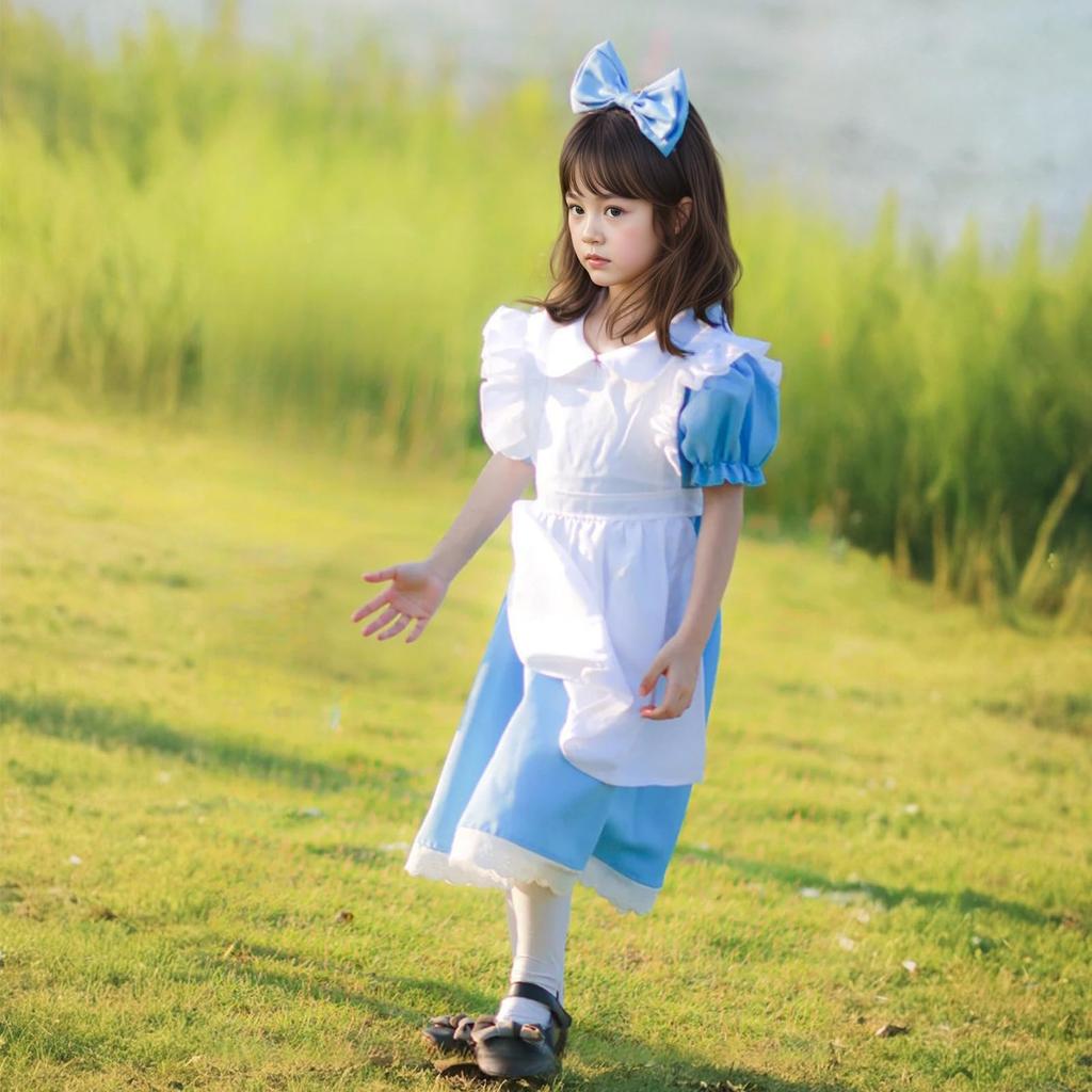 Formemory Alice Cosplay Costume, Kids' Maid Outfit with Apron and Headband, Perfect for Halloween, Events, Cultural Festivals, School Festivals,