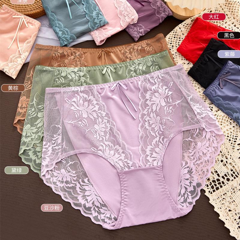 Plus Size Sexy Lace Seamless Panties High-Rised Mesh Briefs Soft Breathable Underpants Lightweight Underwear