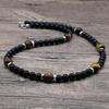 Vintage Choker Chakra Necklace Charm 6mm Natural Lava Stone Necklace Men Boy Short Necklace Male Casual Jewelry Husband Pulseras