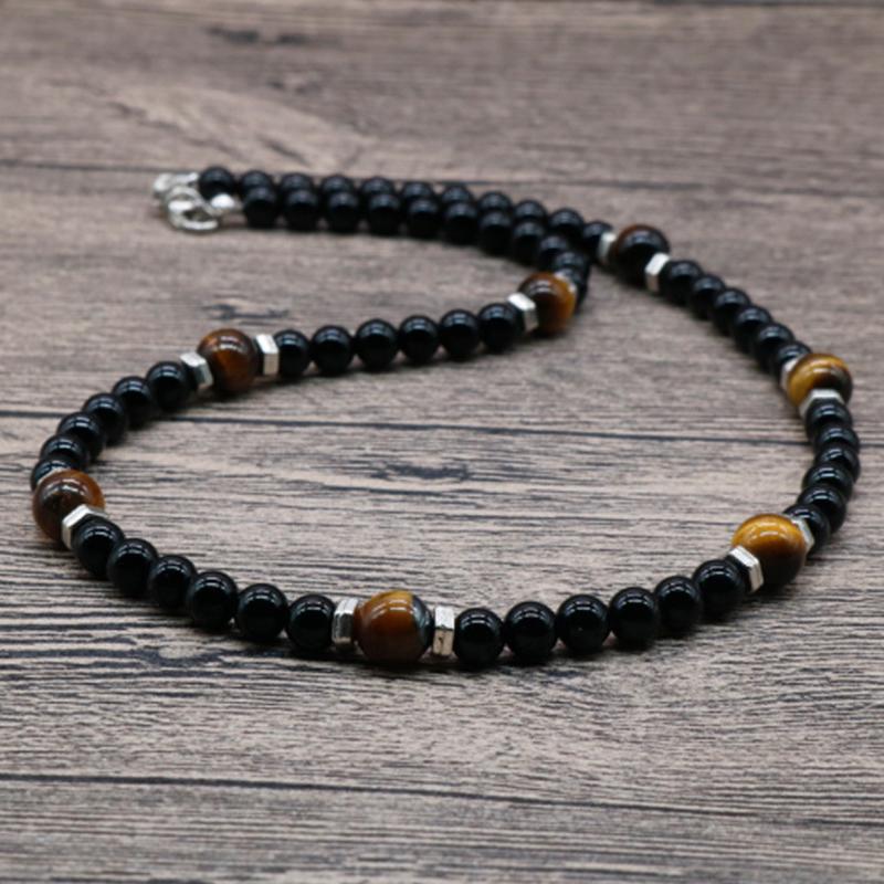 Vintage Choker Chakra Necklace Charm 6mm Natural Lava Stone Necklace Men Boy Short Necklace Male Casual Jewelry Husband Pulseras