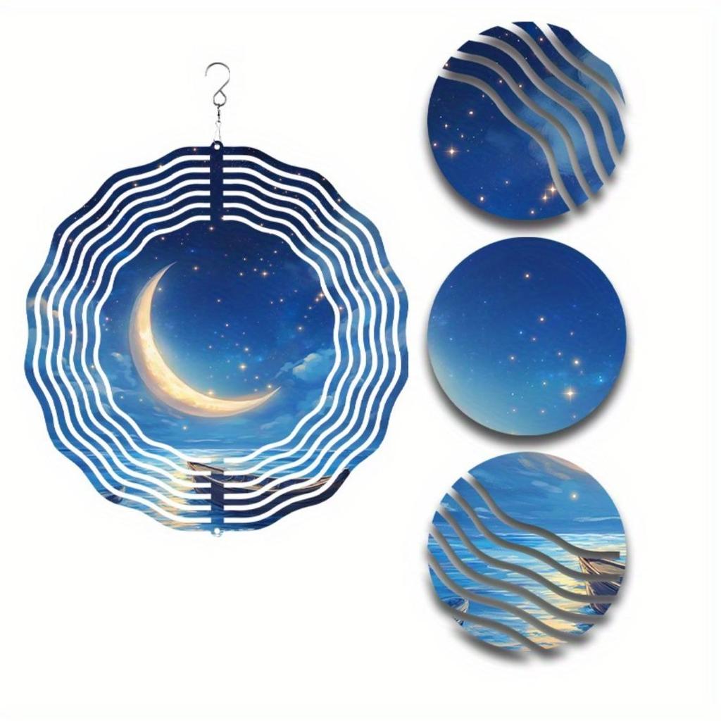 Metallisches Blaugoldenes Windspiel 360 Grad Drehend Outdoor Gartendekor für Alle Jahreszeiten Perfektes Geschenk für Naturliebhaber Mond Design