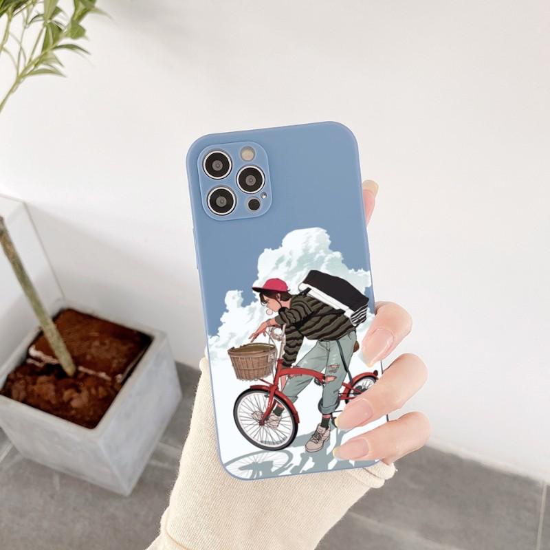 Kryt na telefon s motivem cyklistické dívky pro iPhone 14 11 12 13 Pro Max X XR XSMax 6 6S 7 8 Plus SE 2022 Měkký čtvercový barevný kryt na telefon