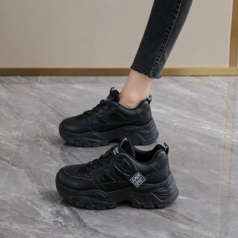 

Spring Lace-Up Thick Bottom Vulcanize Shoes White Platform Women s Sneakers Woman Pu Leather Wesh Breathable Sports Shoes 40 чорний