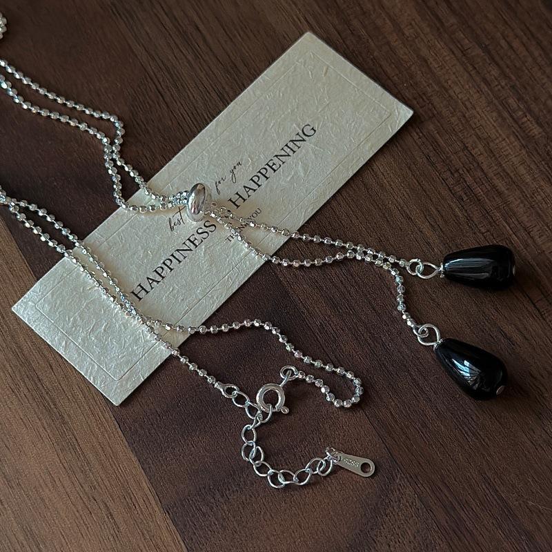 S925 Sterling Silver Niche Design Sense Retro Water Drop Agate Necklace Korean Style Fashion Personalized Sweater Chain 925 silver