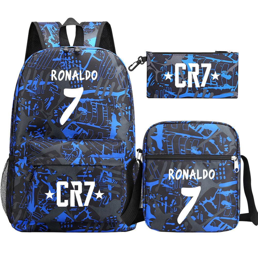 Football Star Print Youth Primary And Secondary School Students Schoolbag Three-Piece Set Men'S And Women'S Backpack