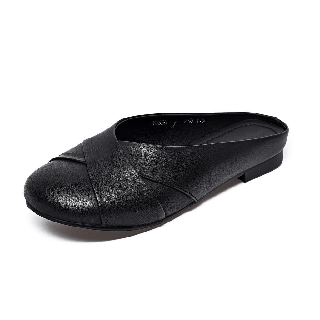 Flat-bottomed slippers women's summer new baotou one-pedal lazy drag comfortable round head casual vacation wind sandals