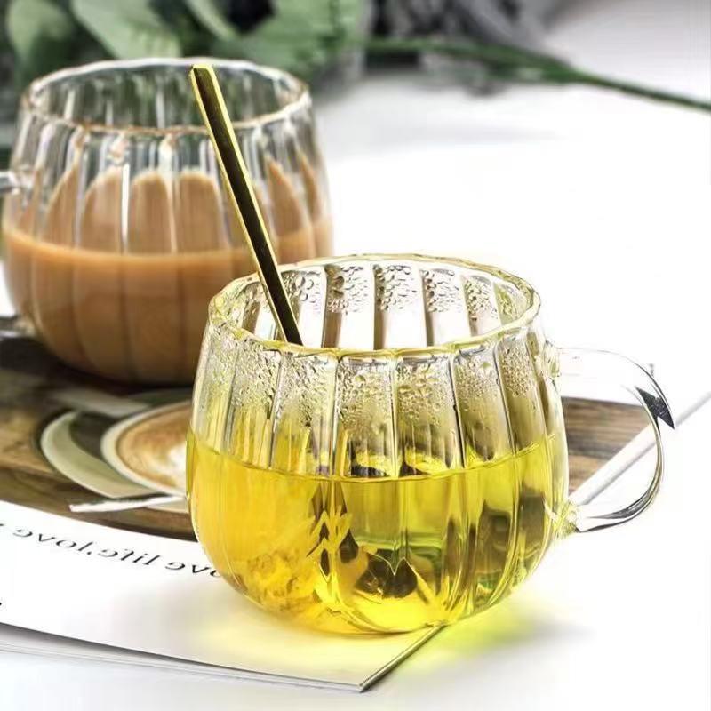 Vertical Stripe Borosilicate Glass Cup with Handle for Coffee, Tea, or Water