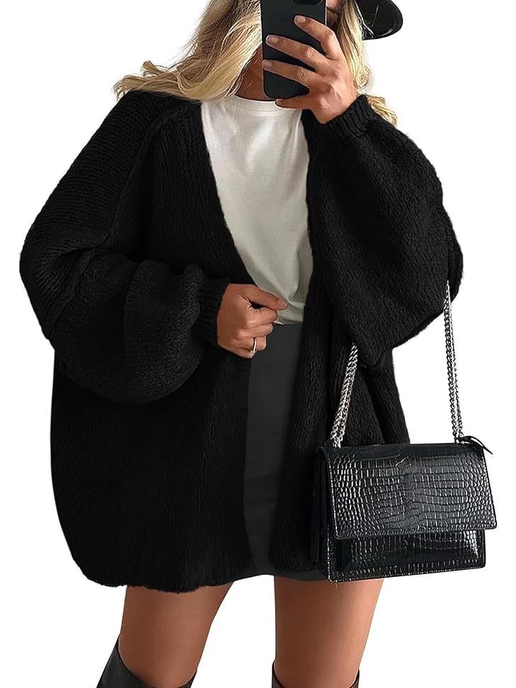 2025 Women's Oversized Knit Cardigan with Long Lantern Sleeves