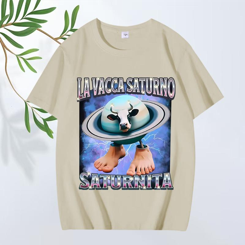 Italian Brain  La Vacca Saturno Saturnita Funny Cow Meme T Shirt Men’s Women Oversized 100% Cotton Cool Summer Print Unisex Tops