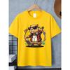 Boys Crewneck T-Shirt, Cool Skateboard Music Capybara Graphic Soft Breathable Short Sleeve Top