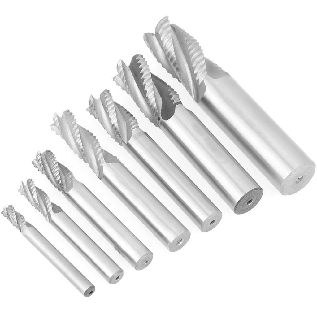 7pcsset 4 Flutes 620mm HSS End Mill Router Bit Roughing Chipbreaker Milling Cutter
