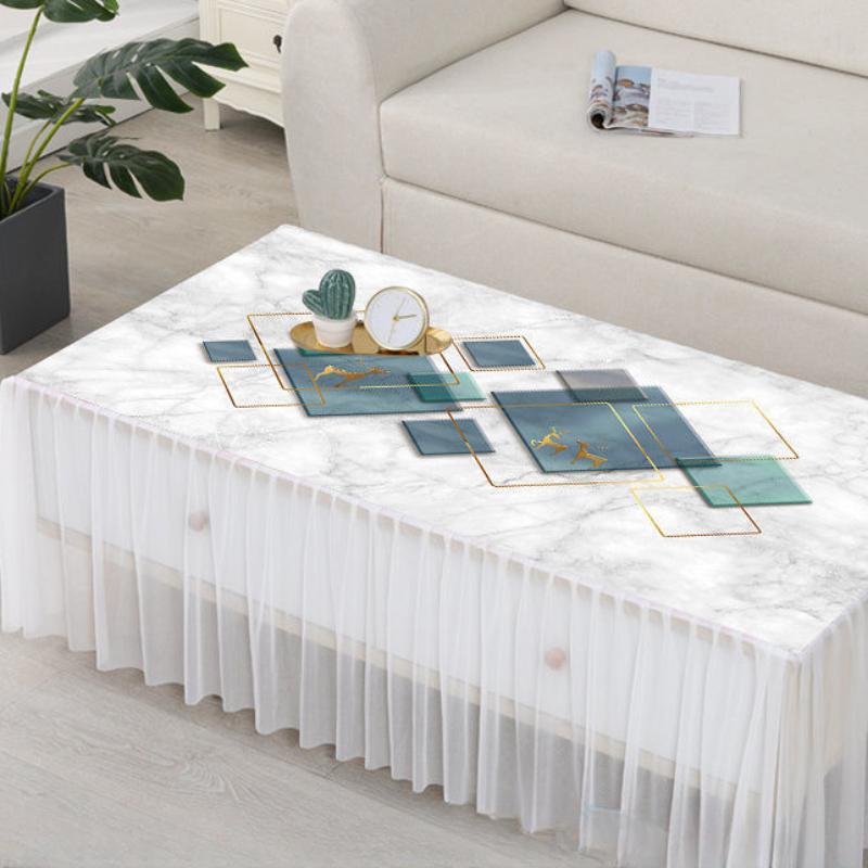 Minimalistische Spitzen-Rundum-Couchtischabdeckung, wasserdicht, ölbeständig, waschbar, Couchtisch-Set, Wohnzimmer, dekorative Tischdecke