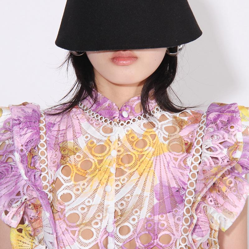 Eleganter französischer langer Rock: 2025 Frühling Stehkragen Spitze Ärmellos Besticktes Kleid für Damen