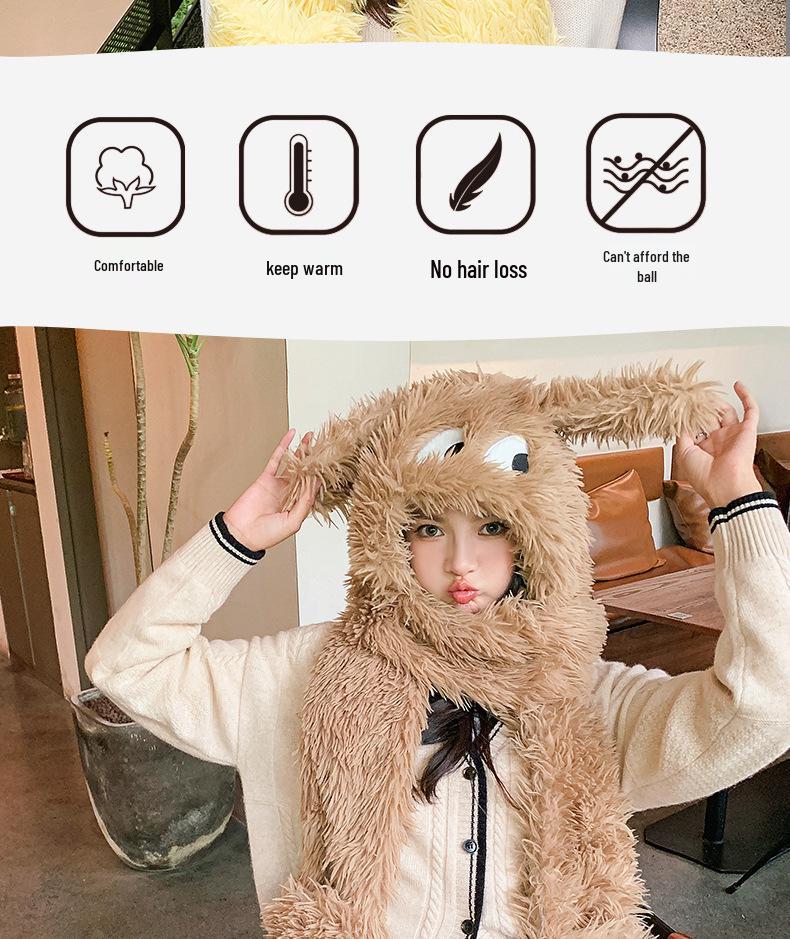 Cartoon Welpen Plüschmütze mit Schal und Handschuhen Set - Langohr-Design