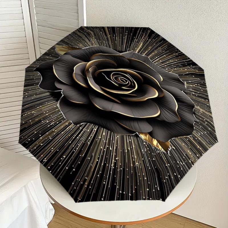 1pc Black Rose Golden Sparkles Automatic Open/Close Umbrella Compact Folding Umbrella with 8-Rib Shaft for Women/Men, Elegant Birthday1124S
