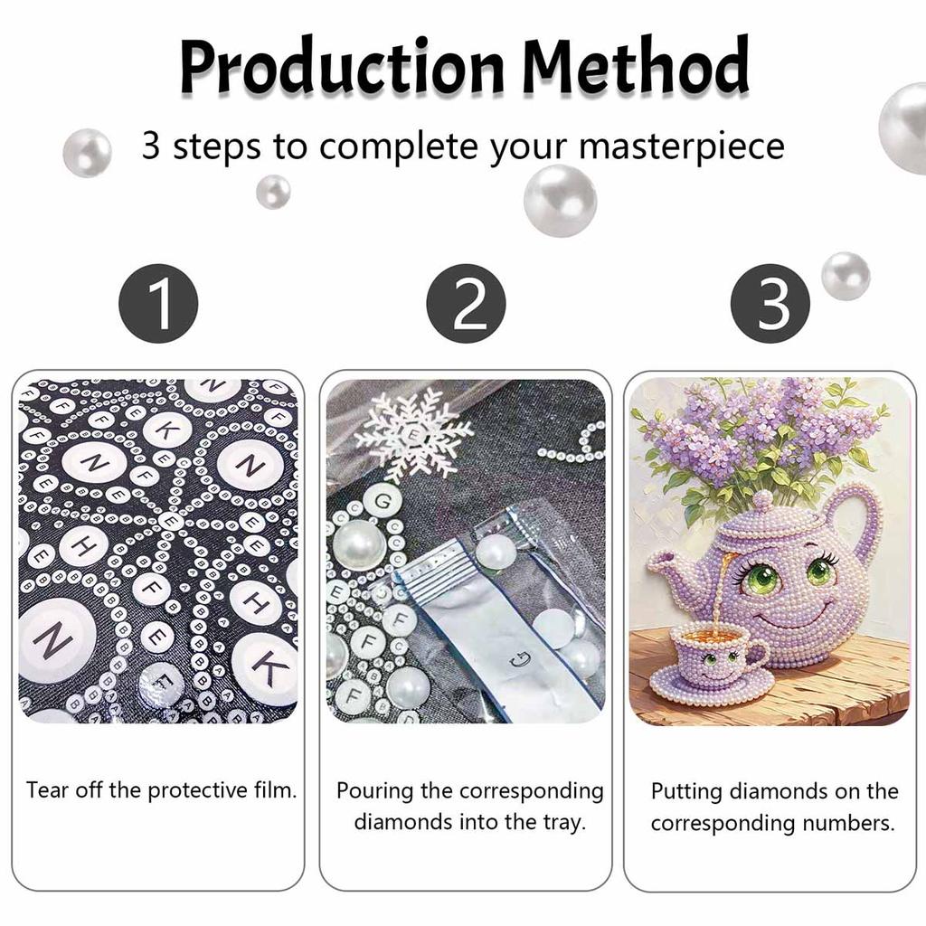 Pearl Painting Set Pearl Art DIY Handmade Crafts Lilac Teapot Teacup Flowers Home Wall Decoration