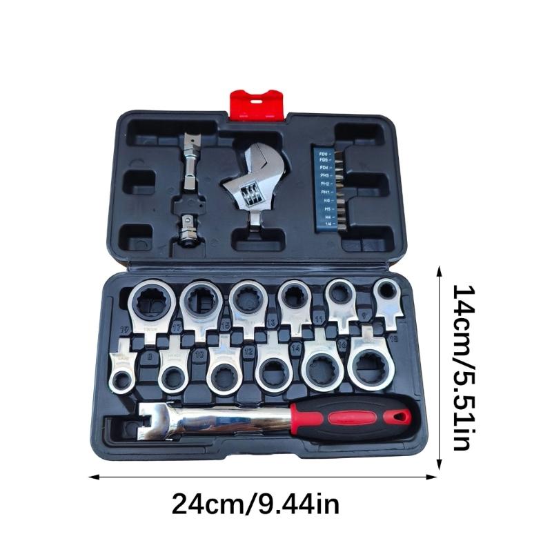 26PCS Ratcheting Wrench Set with Interchangeable Head 72 Tooth Spanner Repair Tool Kit for Car Bike Maintenance