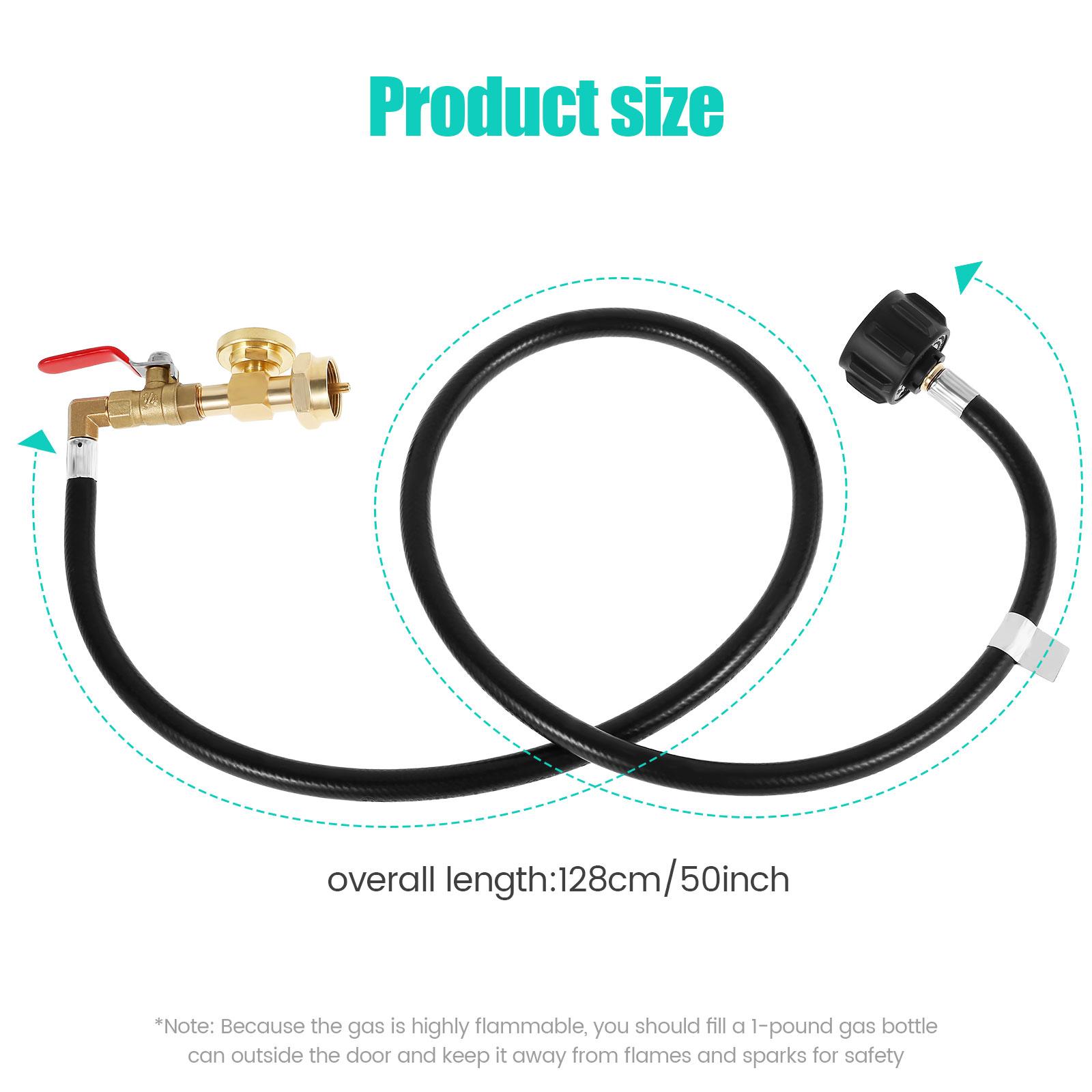 

50-дюймовий адаптерний шланг для заправки пропану з манометром, латунний з’єднувач адаптера для газового бака з пропаном Адаптер для наповнення бака з пропаном чорний